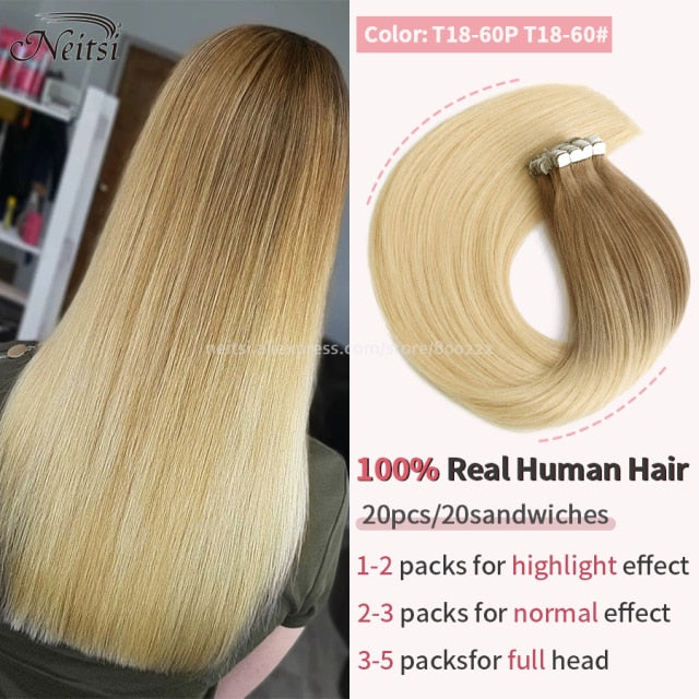 Mini Tape In Human Hair Extensions 12"-24" 20pcs Remy