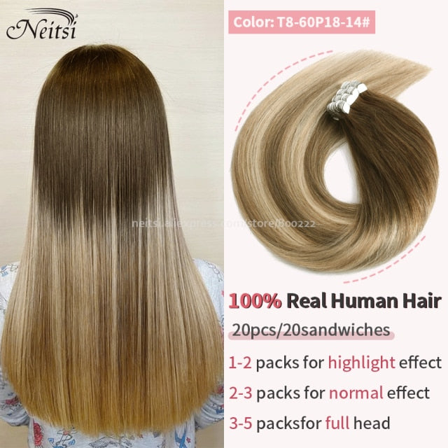 Mini Tape In Human Hair Extensions 12"-24" 20pcs Remy