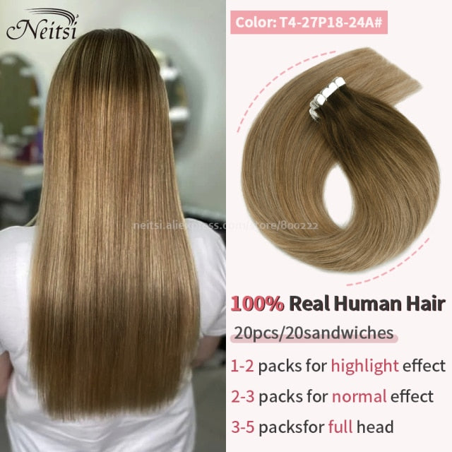 Mini Tape In Human Hair Extensions 12"-24" 20pcs Remy