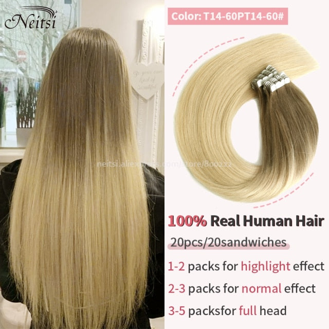 Mini Tape In Human Hair Extensions 12"-24" 20pcs Remy