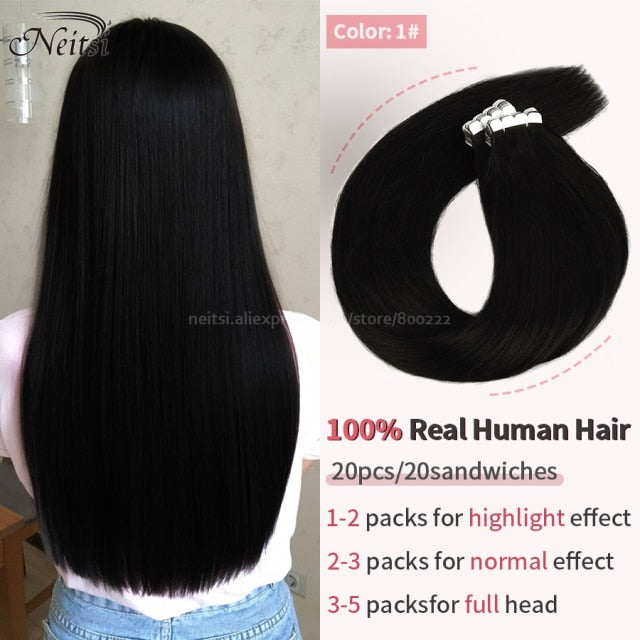 Mini Tape In Human Hair Extensions 12"-24" 20pcs Remy