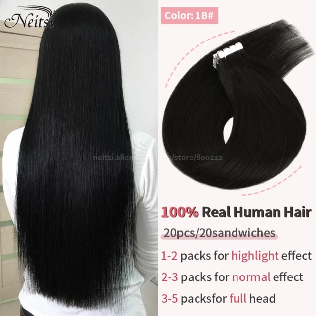 Mini Tape In Human Hair Extensions 12"-24" 20pcs Remy