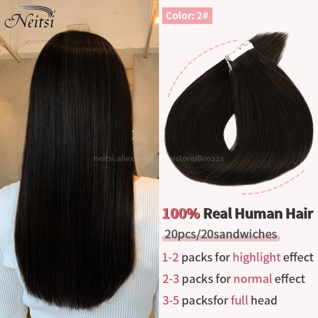 Mini Tape In Human Hair Extensions 12"-24" 20pcs Remy