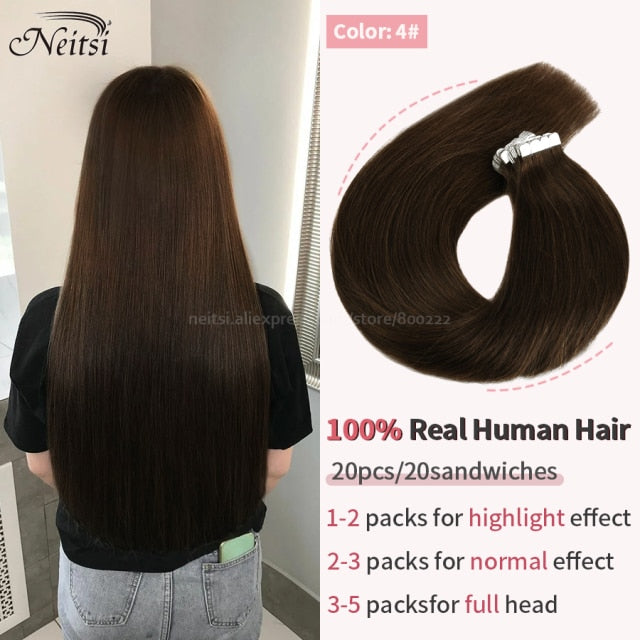 Mini Tape In Human Hair Extensions 12"-24" 20pcs Remy