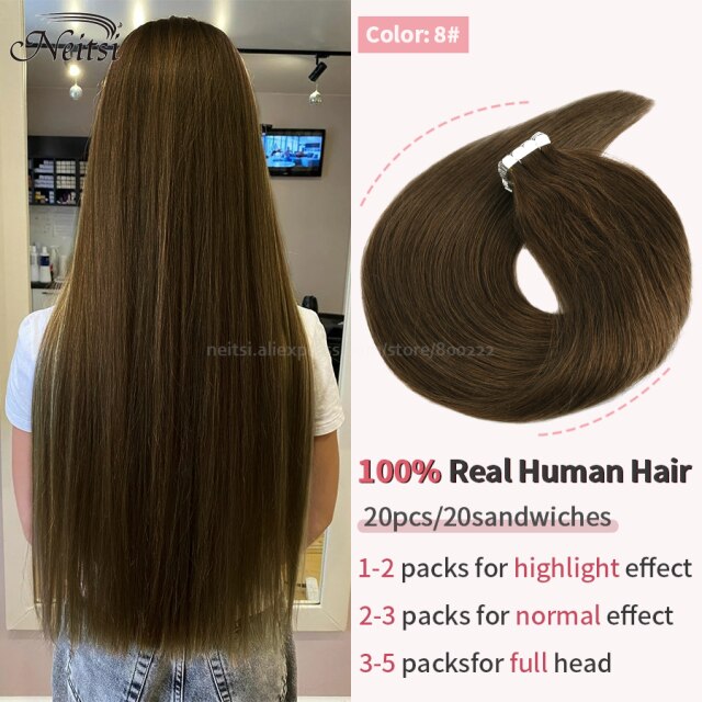 Mini Tape In Human Hair Extensions 12"-24" 20pcs Remy