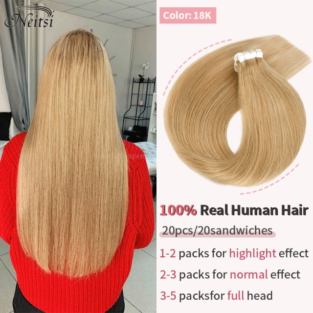 Mini Tape In Human Hair Extensions 12"-24" 20pcs Remy