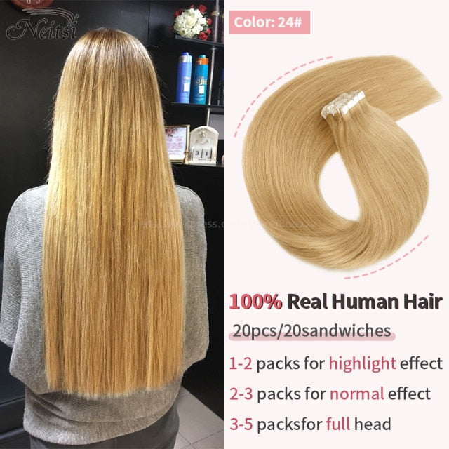 Mini Tape In Human Hair Extensions 12"-24" 20pcs Remy