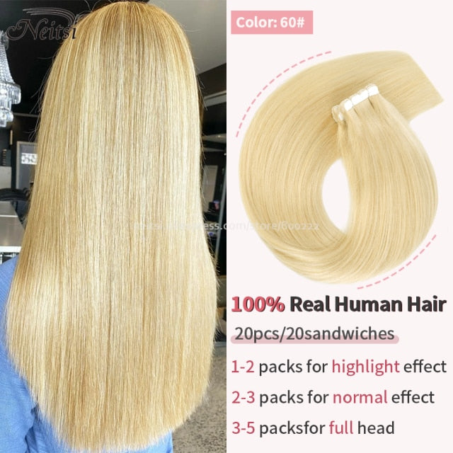 Mini Tape In Human Hair Extensions 12"-24" 20pcs Remy