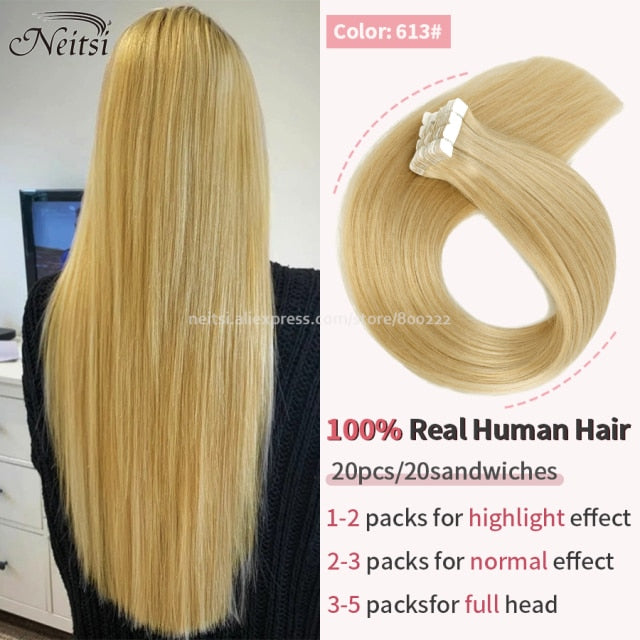 Mini Tape In Human Hair Extensions 12"-24" 20pcs Remy