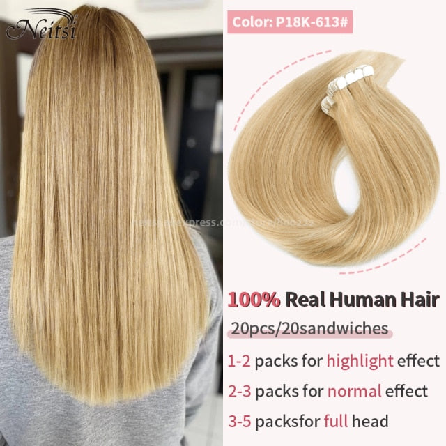 Mini Tape In Human Hair Extensions 12"-24" 20pcs Remy