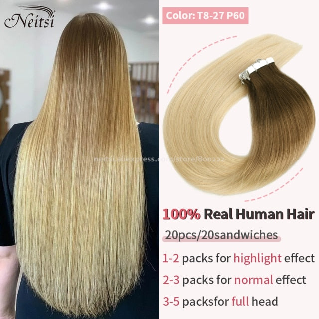 Mini Tape In Human Hair Extensions 12"-24" 20pcs Remy