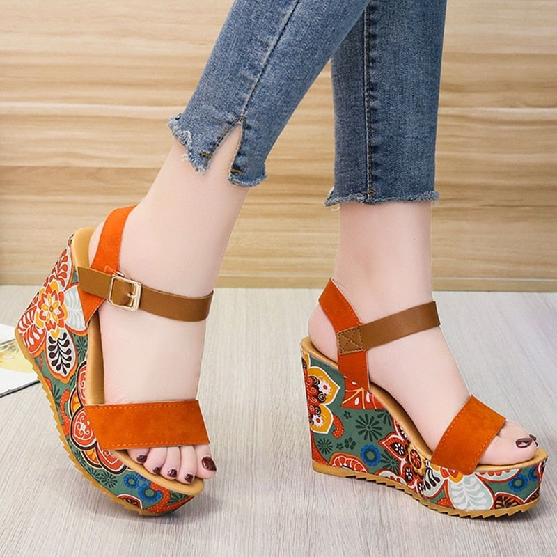 Bohemian Spice Floral Platform Wedges