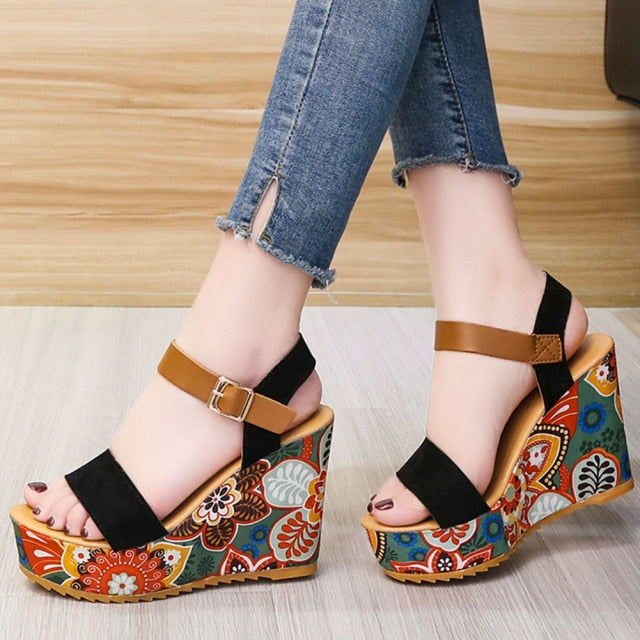 Bohemian Spice Floral Platform Wedges