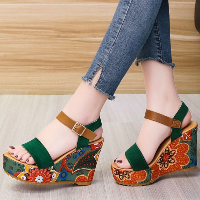 Bohemian Spice Floral Platform Wedges