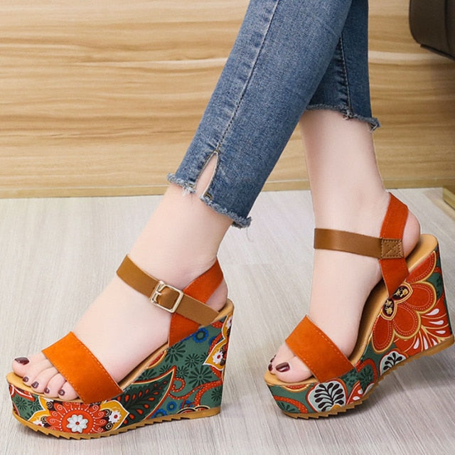 Bohemian Spice Floral Platform Wedges