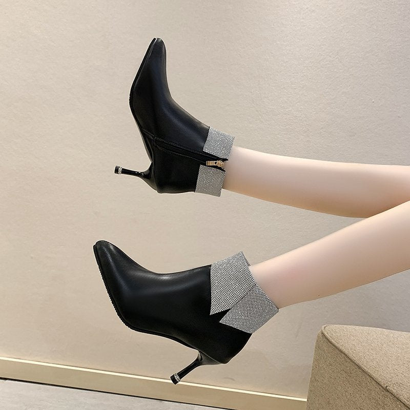 Soft Leather Cuffed Pointed Toe Booties