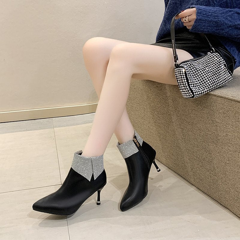 Soft Leather Cuffed Pointed Toe Booties