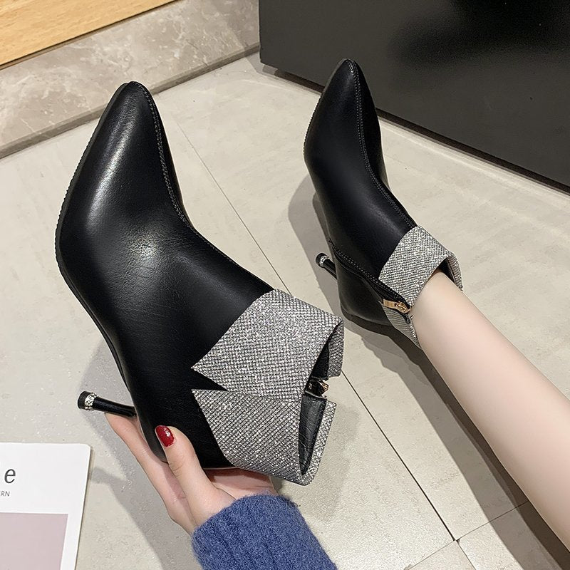 Soft Leather Cuffed Pointed Toe Booties