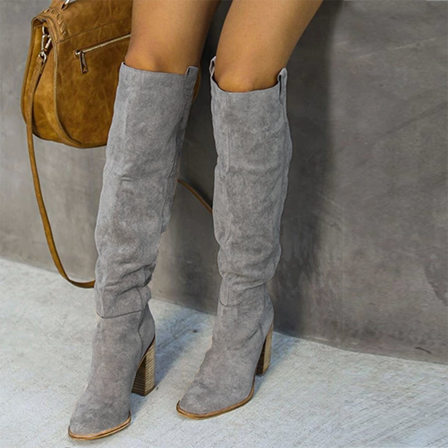 Retro Square Knee-High Boots