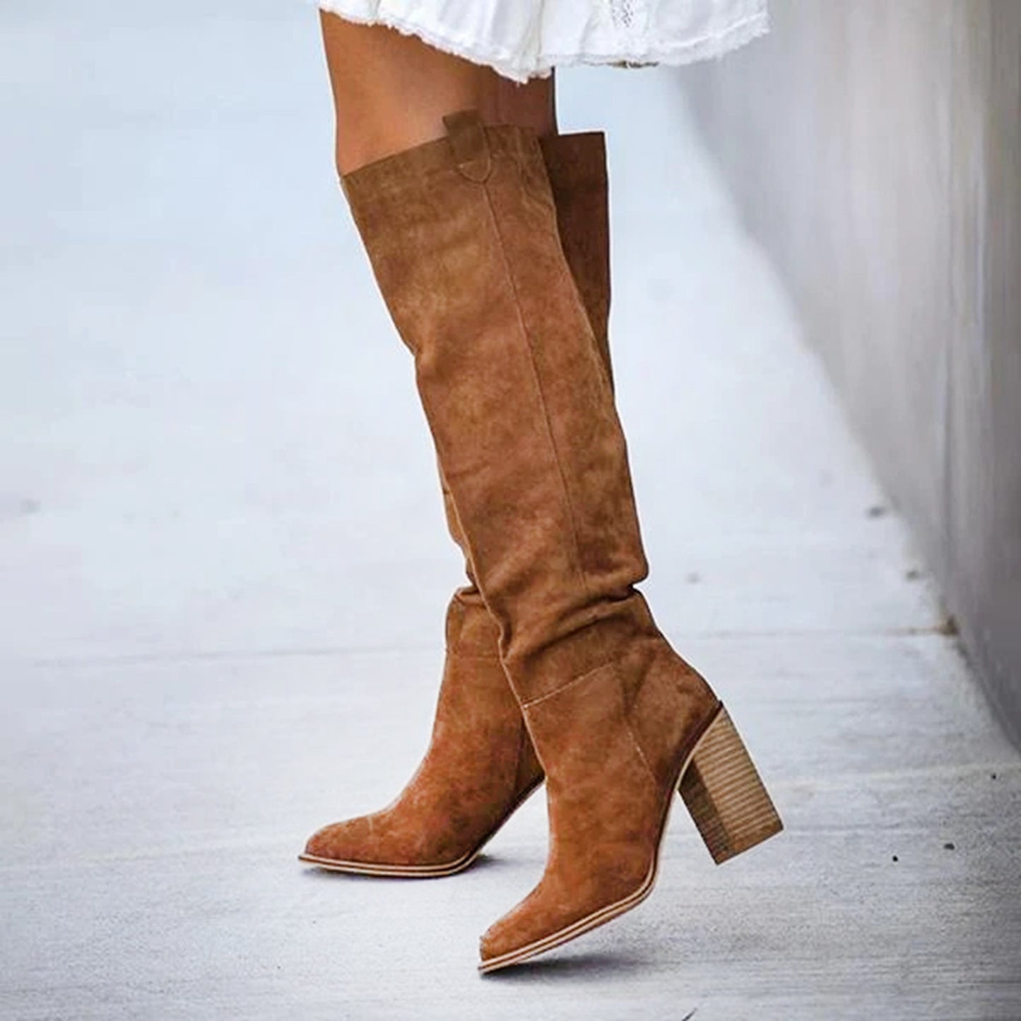 Retro Square Knee-High Boots