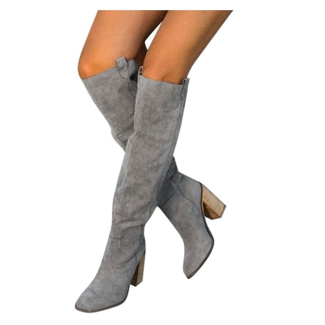 Retro Square Knee-High Boots