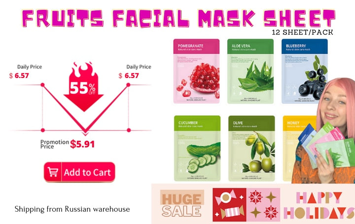 12pc Fruit Moisturizing Face Masks