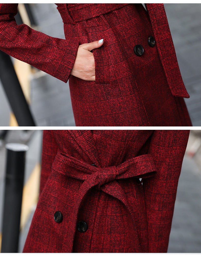 Long Plaid Wool Trench Coat