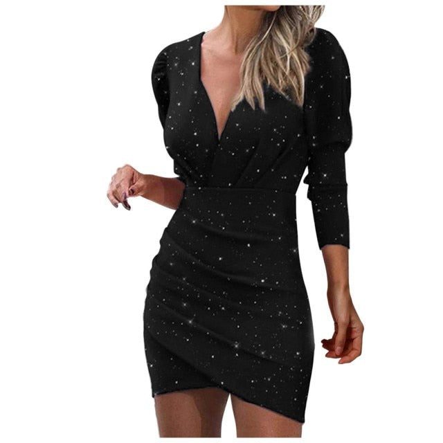 Plunge Long Sleeve Bodycon Dress