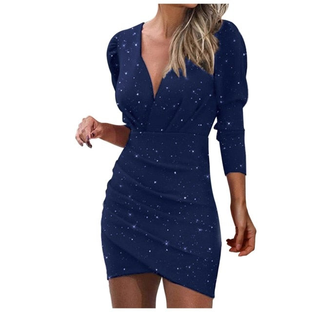 Plunge Long Sleeve Bodycon Dress