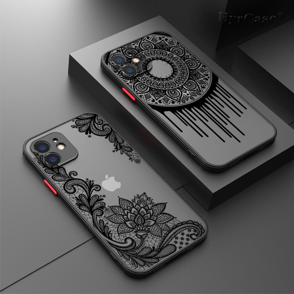 Black Floral Vintage Lace Flower Case For iPhone 13 12 11 Pro Max