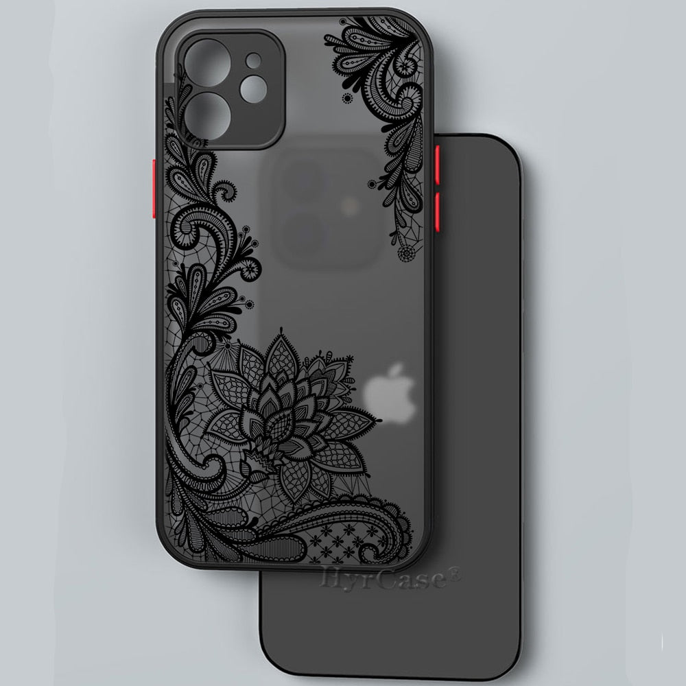 Black Floral Vintage Lace Flower Case For iPhone 13 12 11 Pro Max