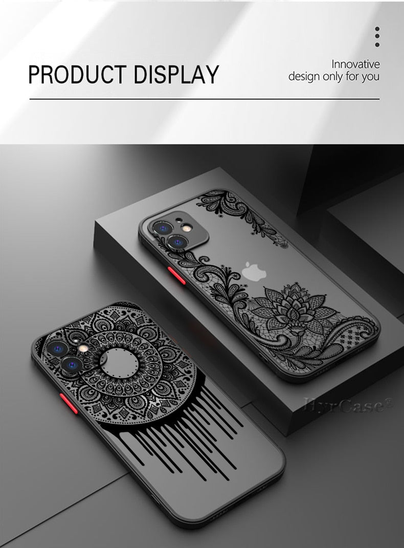 Black Floral Vintage Lace Flower Case For iPhone 13 12 11 Pro Max