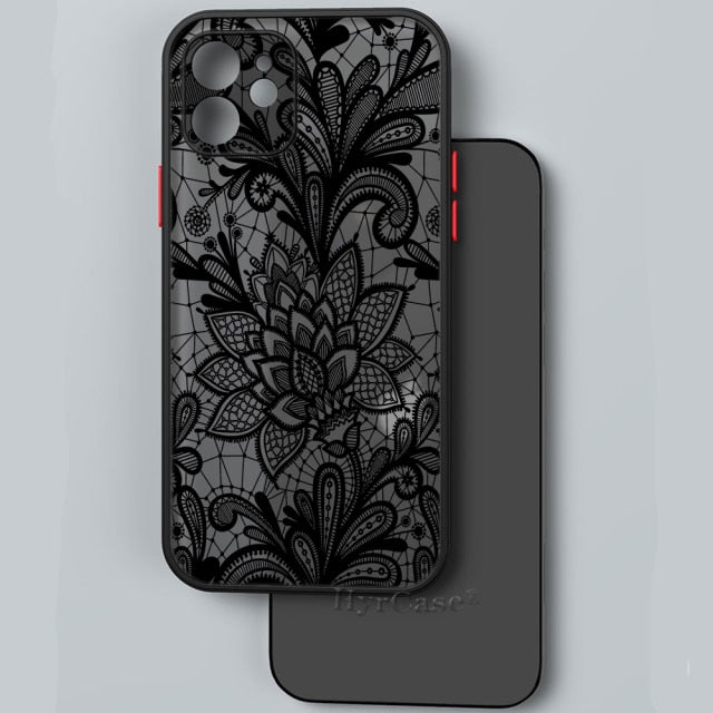 Black Floral Vintage Lace Flower Case For iPhone 13 12 11 Pro Max