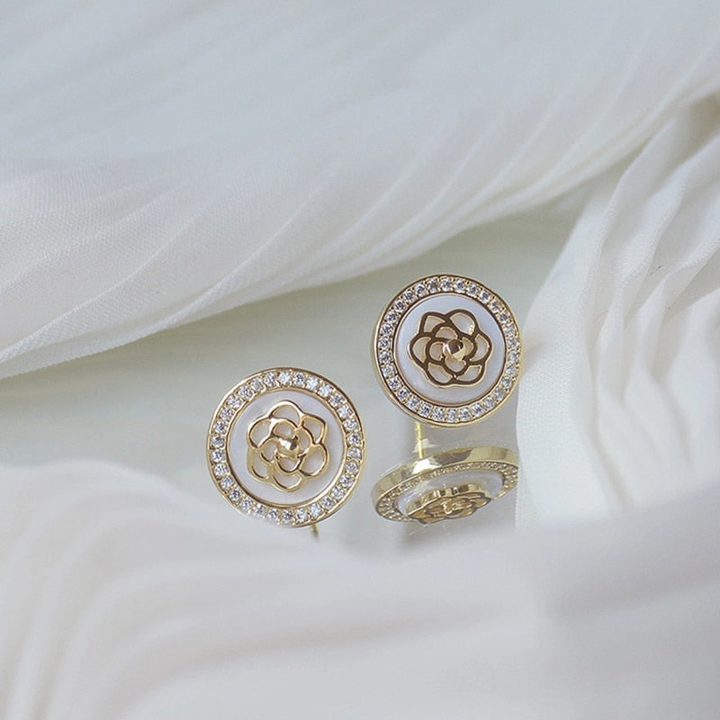 Classic Camellia Pattern Round Earrings