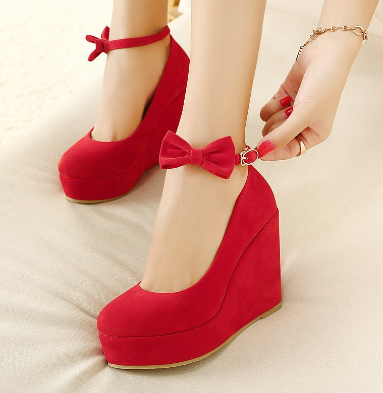 Bowtie Ankle Strap Wedges