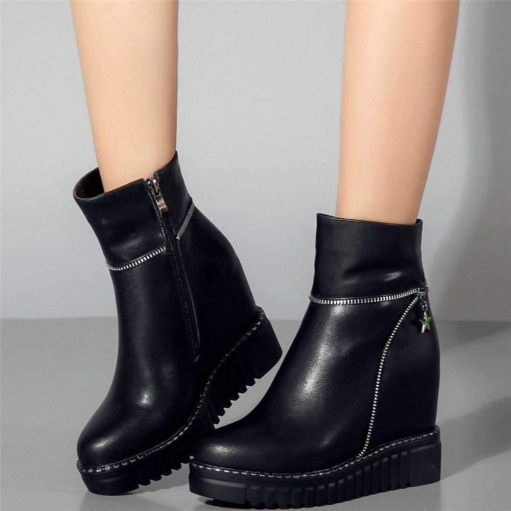 Genuine Leather Platform Booties