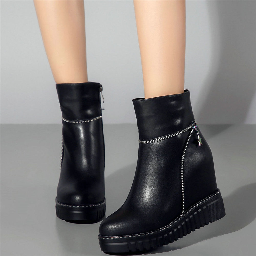 Genuine Leather Platform Booties