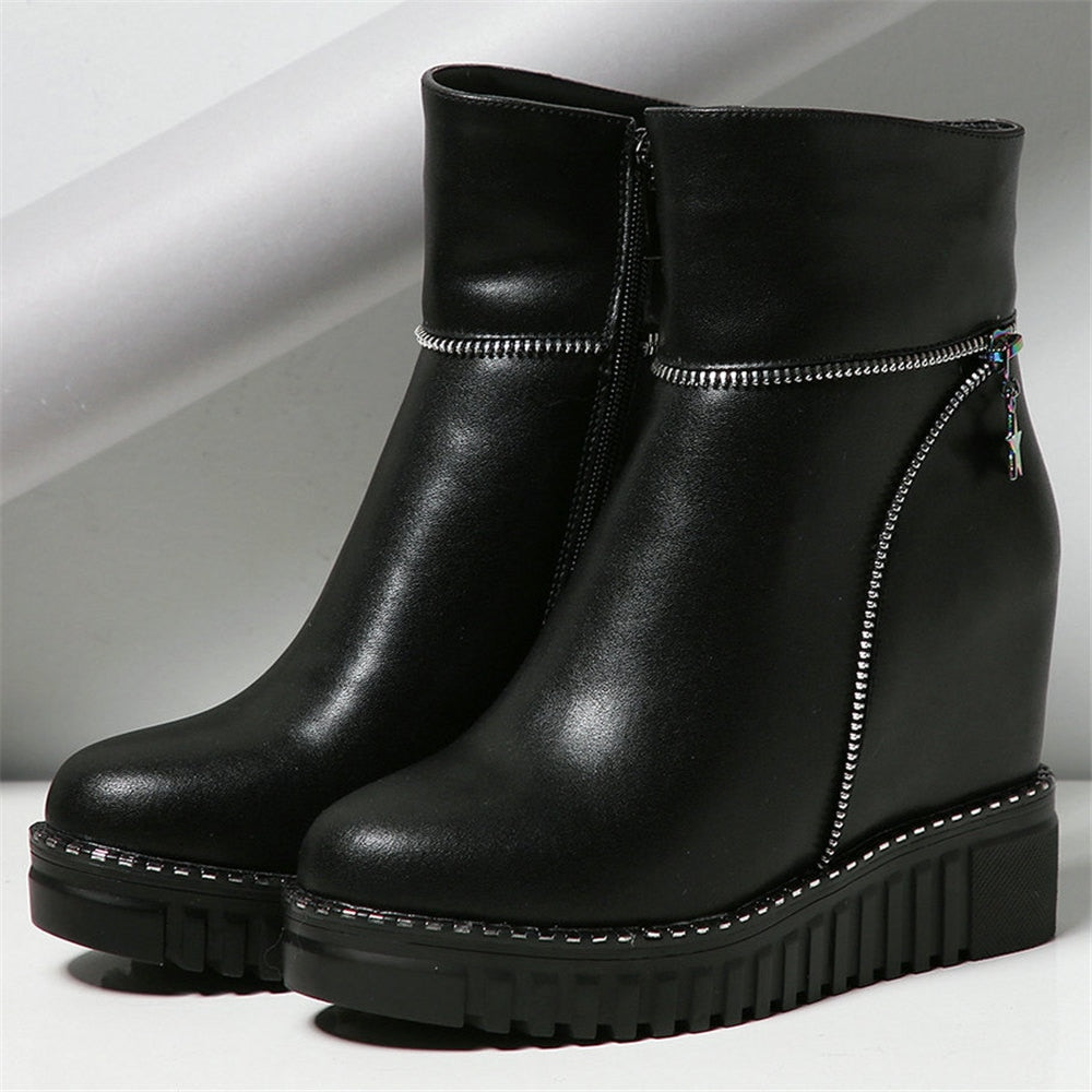 Genuine Leather Platform Booties