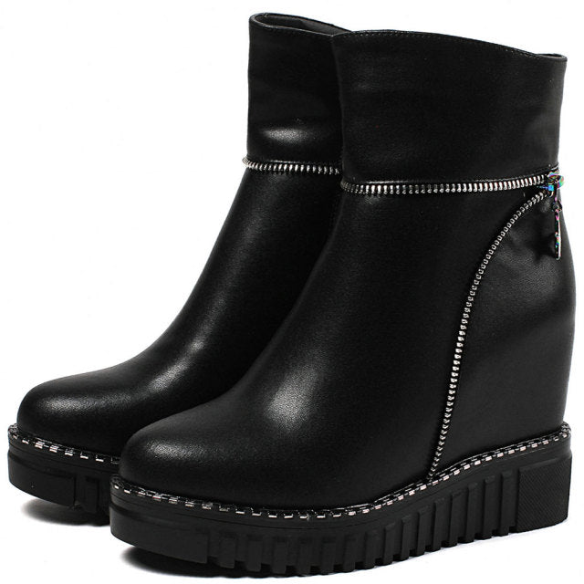 Genuine Leather Platform Booties