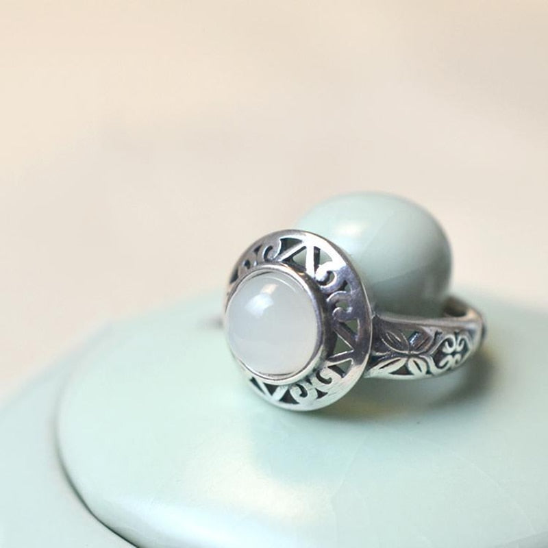 Retro Style Hetian Jade Adjustable Ring