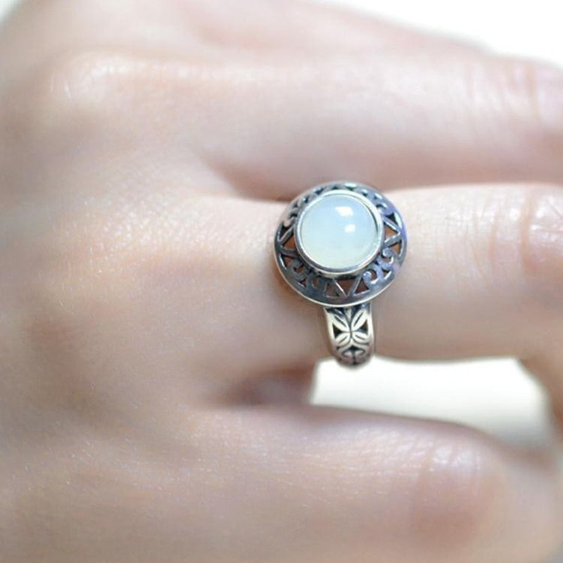 Retro Style Hetian Jade Adjustable Ring