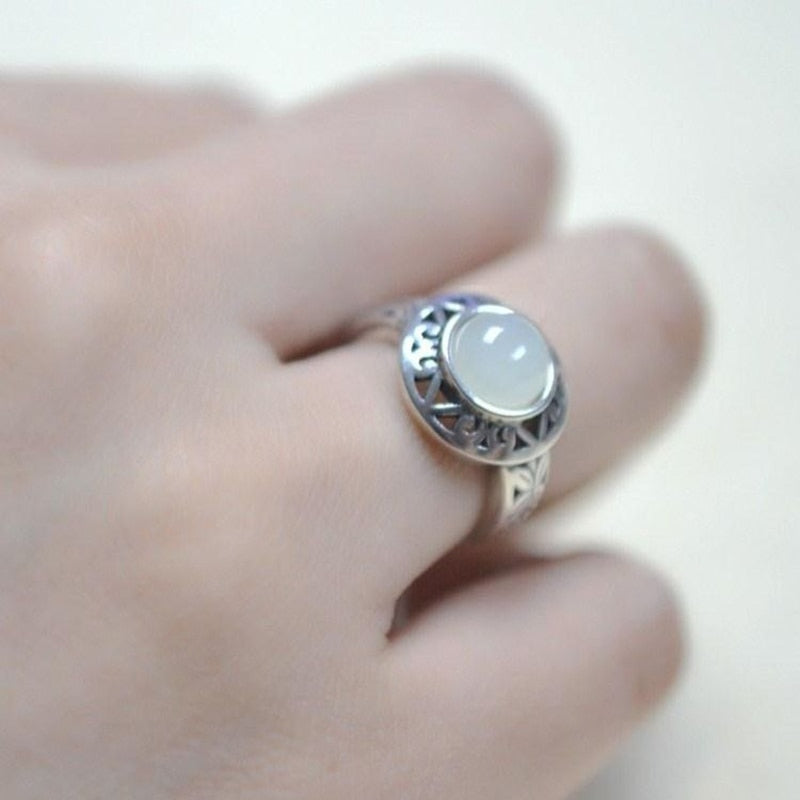 Retro Style Hetian Jade Adjustable Ring