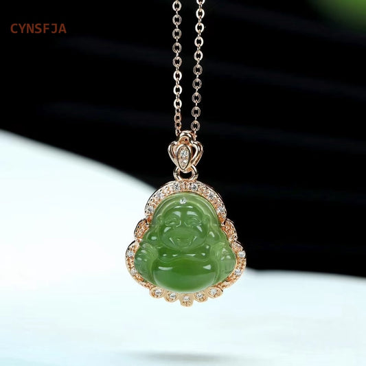 Lucky Amulets Buddha Necklace- Certified Hetian Jade Jasper