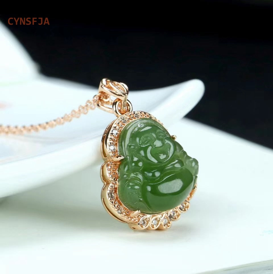 Lucky Amulets Buddha Necklace- Certified Hetian Jade Jasper