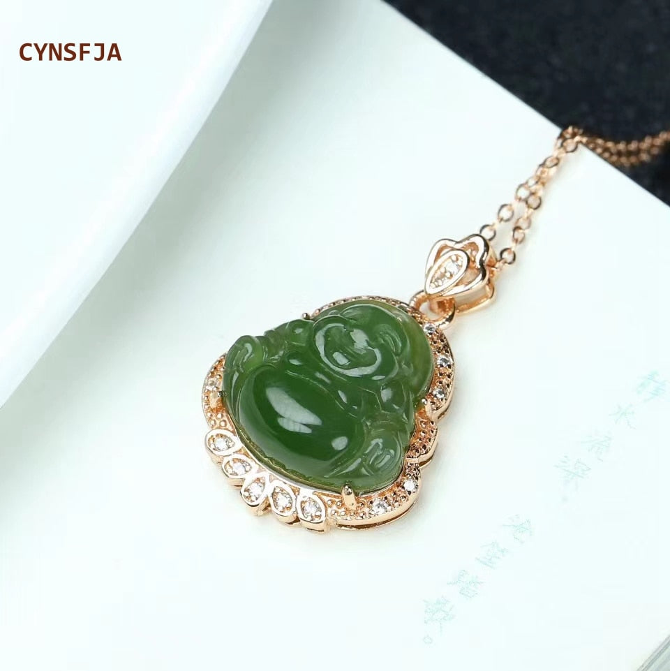 Lucky Amulets Buddha Necklace- Certified Hetian Jade Jasper