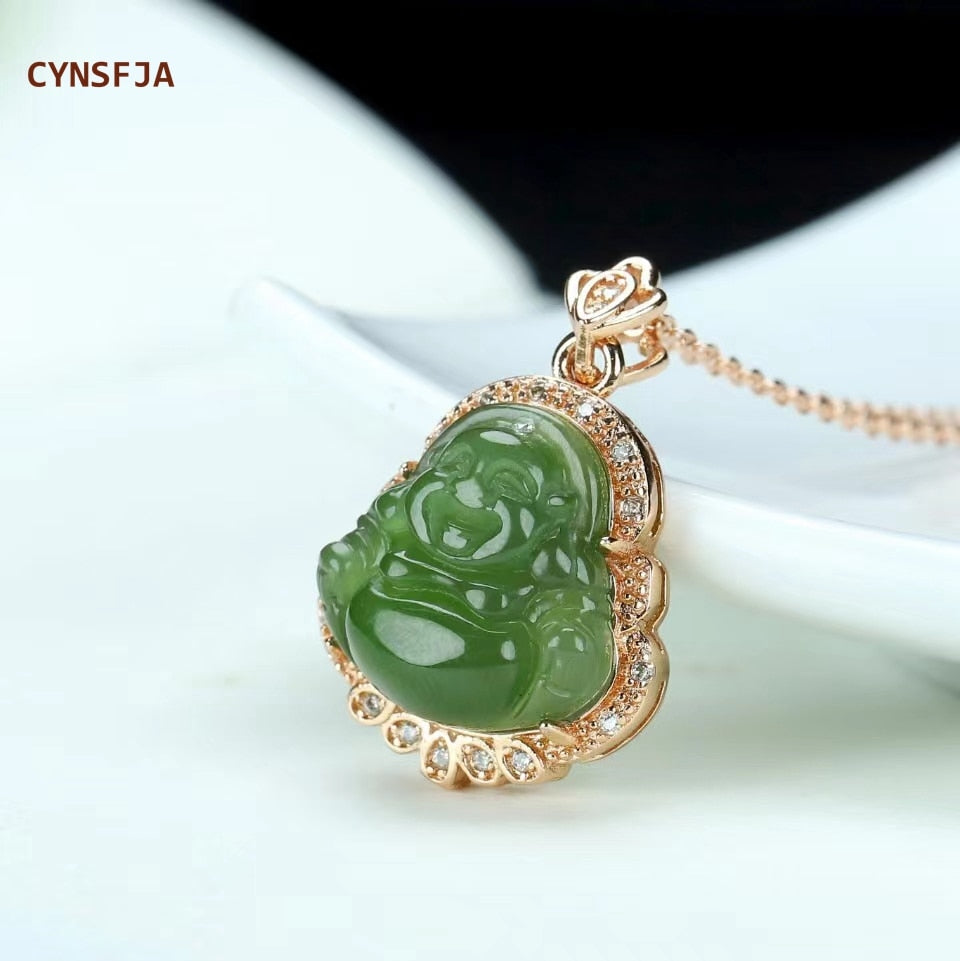 Lucky Amulets Buddha Necklace- Certified Hetian Jade Jasper