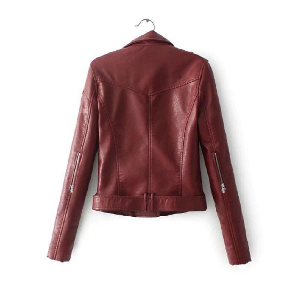 Solid Faux Leather Lapel Motorcycle Jacket