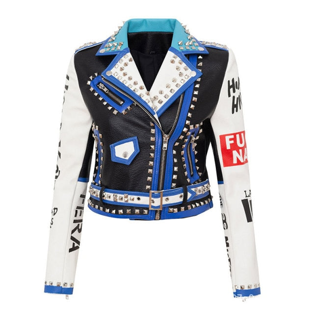 Graffiti Moto Jacket Faux Leather with Belt