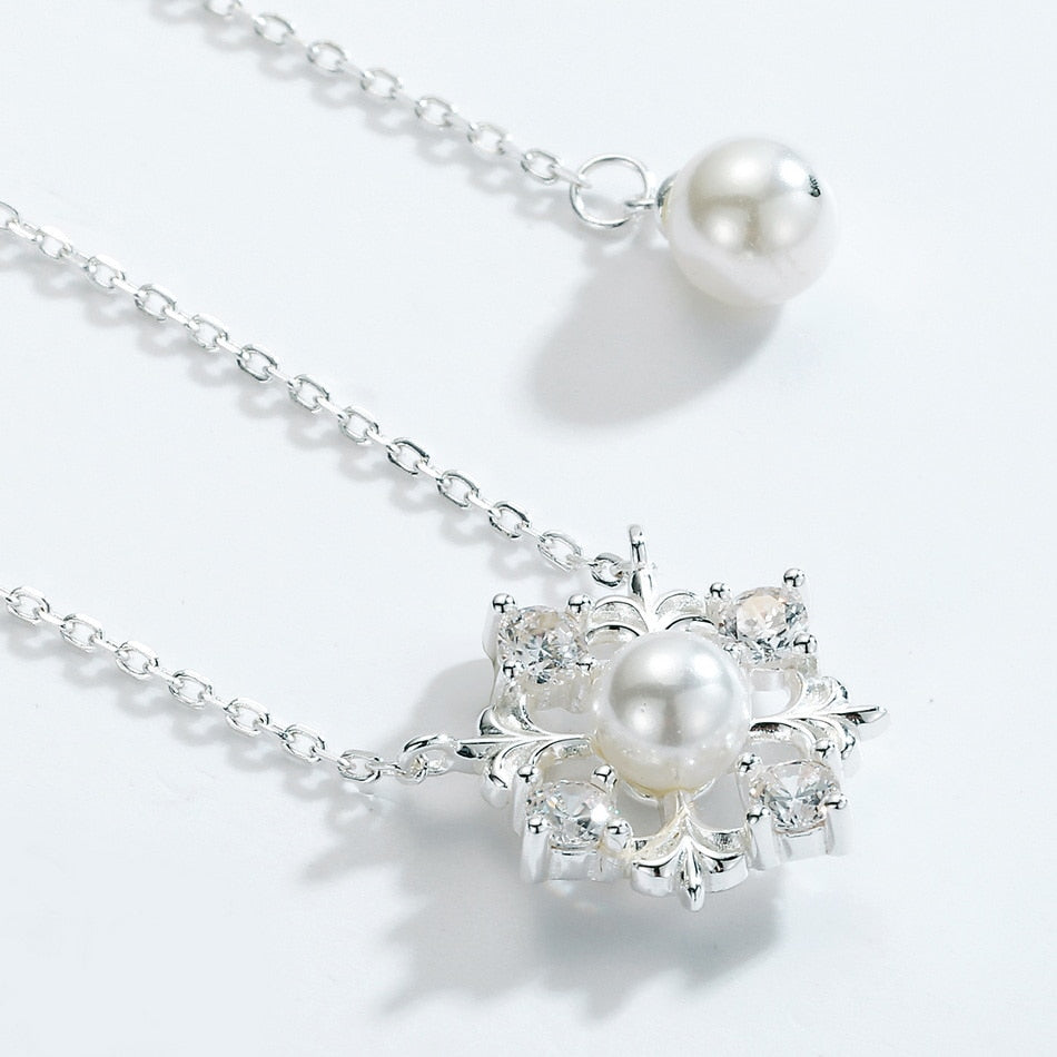 Genuine Pearls & Silver Snowflake Necklace