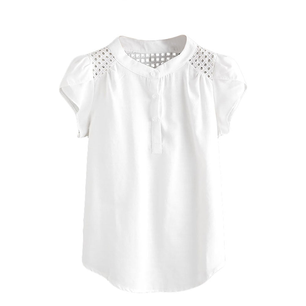 Eyelet Hollow Out Blouse Cap Sleeve